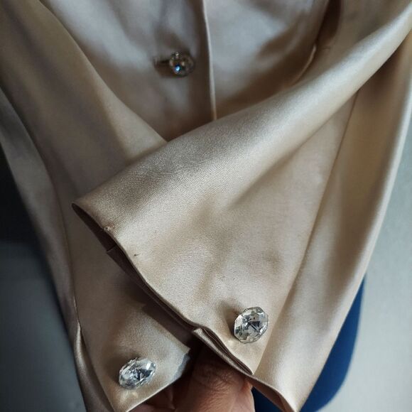 Tahari Gold 100% Silk Crystal Button Long Sleeve Blazer Jacket Size 8 - Picture 3 of 10
